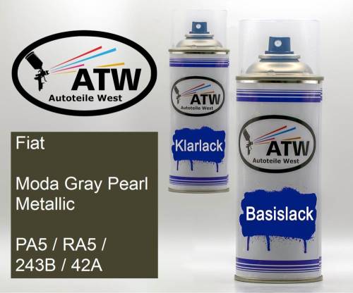 Fiat, Moda Gray Pearl Metallic, PA5 / RA5 / 243B / 42A: 400ml Sprühdose + 400ml Klarlack - Set, von ATW Autoteile West.